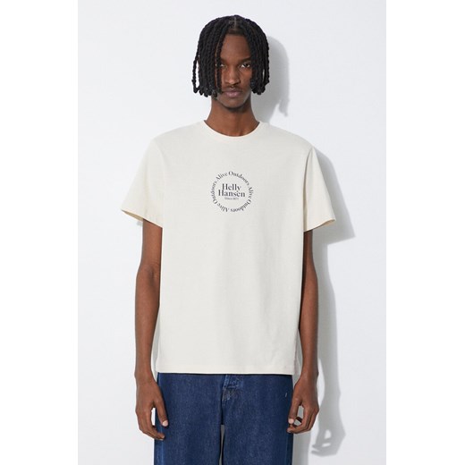 Helly Hansen t-shirt bawełniany kolor beżowy wzorzysty ze sklepu PRM w kategorii T-shirty męskie - zdjęcie 172333038