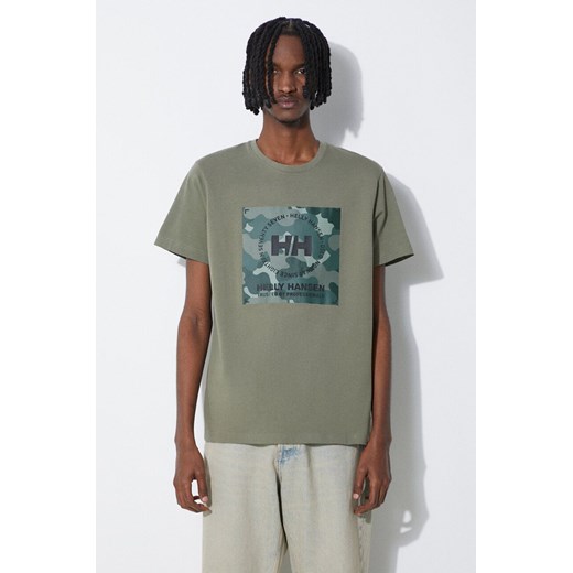 Helly Hansen t-shirt bawełniany kolor zielony wzorzysty ze sklepu PRM w kategorii T-shirty męskie - zdjęcie 172333048