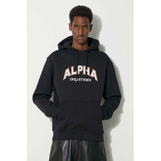 Alpha Industries bluza College Hoody męska kolor czarny z kapturem z nadrukiem 146331 ze sklepu PRM w kategorii Bluzy męskie - zdjęcie 172333245