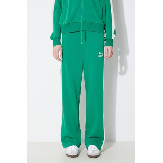Puma spodnie dresowe ICONIC T7 kolor zielony wzorzyste 625411 ze sklepu PRM w kategorii Spodnie damskie - zdjęcie 172333616