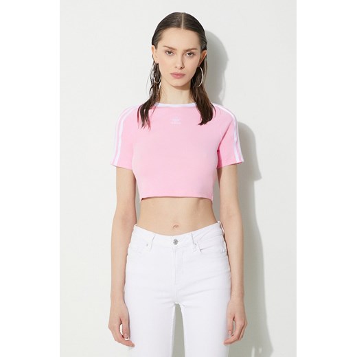 adidas Originals t-shirt 3-Stripes Baby Tee damski kolor różowy IP0664 ze sklepu PRM w kategorii Bluzki damskie - zdjęcie 172333847