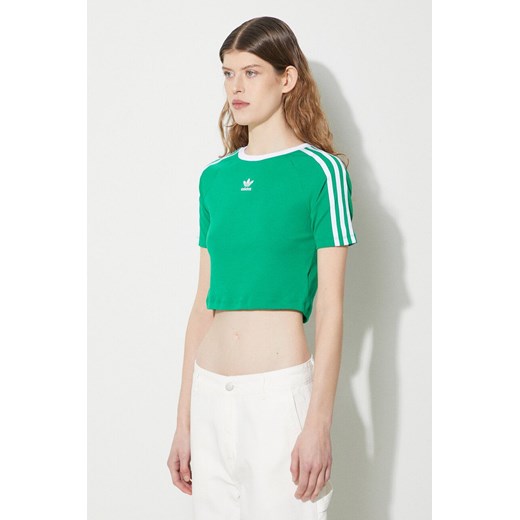 adidas Originals t-shirt 3-Stripes Baby Tee damski kolor zielony IP0666 ze sklepu PRM w kategorii Bluzki damskie - zdjęcie 172333849