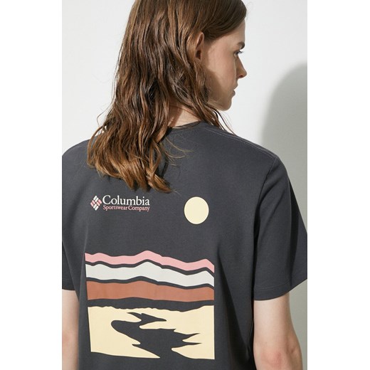 Columbia t-shirt bawełniany Boundless Beauty damski kolor szary 2036581 ze sklepu PRM w kategorii Bluzki damskie - zdjęcie 172333919
