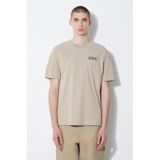 New Balance t-shirt bawełniany MT41588SOT męski kolor beżowy z aplikacją MT41588SOT ze sklepu PRM w kategorii T-shirty męskie - zdjęcie 172334155