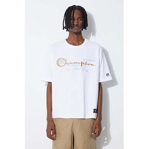 Champion t-shirt bawełniany męski kolor biały z aplikacją 219998 ze sklepu PRM w kategorii T-shirty męskie - zdjęcie 172334157