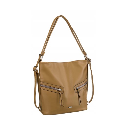 Beżowa, pojemna torebka damska ze skóry ekologicznej - Rovicky ze sklepu 5.10.15 w kategorii Torby Shopper bag - zdjęcie 172338316