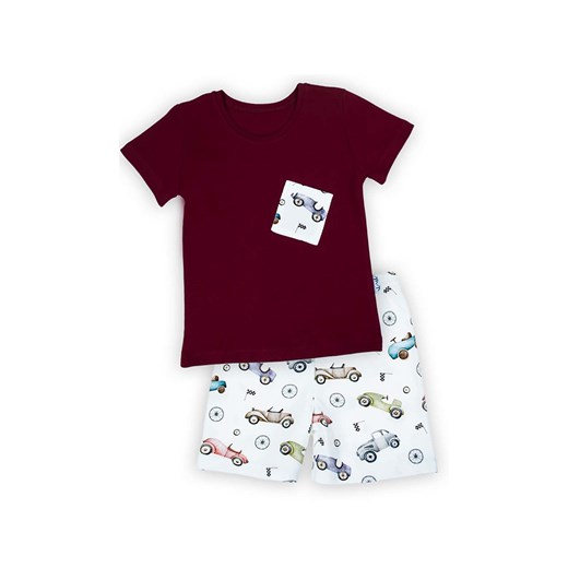 Komplet chłopięcy bordowa koszulka + spodenki w autka ze sklepu 5.10.15 w kategorii Komplety chłopięce - zdjęcie 172338438