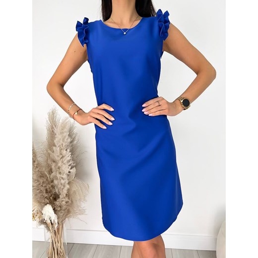 Kobaltowa Sukienka z Ozdobnym Rękawem ze sklepu ModnaKiecka.pl w kategorii Sukienki - zdjęcie 172338788