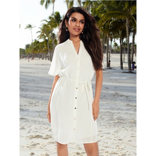Sinsay - Sukienka mini koszulowa - kremowy ze sklepu Sinsay w kategorii Sukienki - zdjęcie 172341548