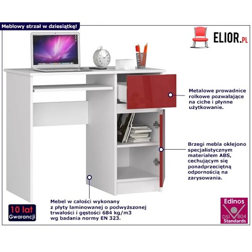 Młodzieżowe biurko biało - czerwone z półkami połysk Strit 6X Elior One Size Edinos.pl