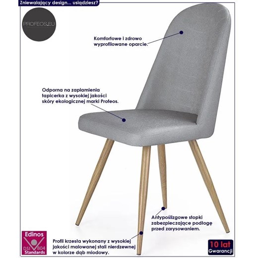 Skandynawskie krzesło tapicerowane Dalal - popielate Profeos One Size Edinos.pl