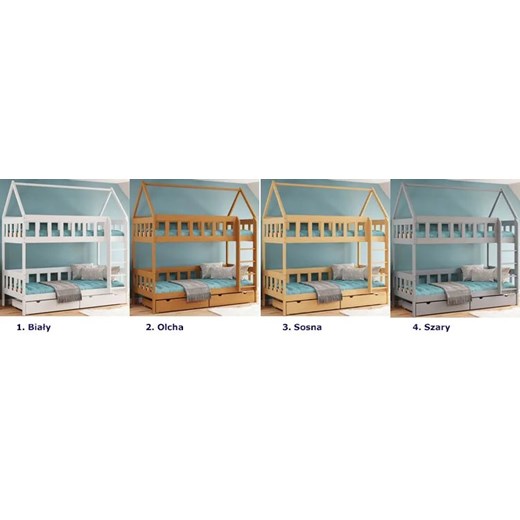 Drewniane łóżko piętrowe domek 2-osobowe, olcha - Gigi 4X 190x90 cm Elior One Size Edinos.pl