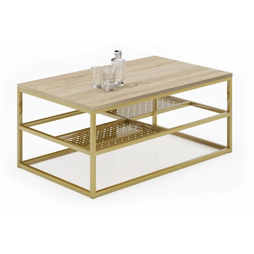 Stolik z półkami glamour dąb sonoma + złoty G0-W54 ze sklepu Edinos.pl w kategorii Stoliki kawowe - zdjęcie 172343048