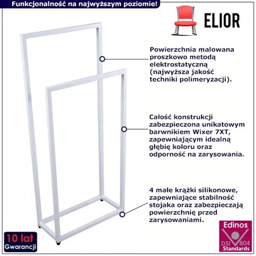 Biały podwójny stojak na ręczniki 45 cm - Sarsa 3X Elior One Size Edinos.pl