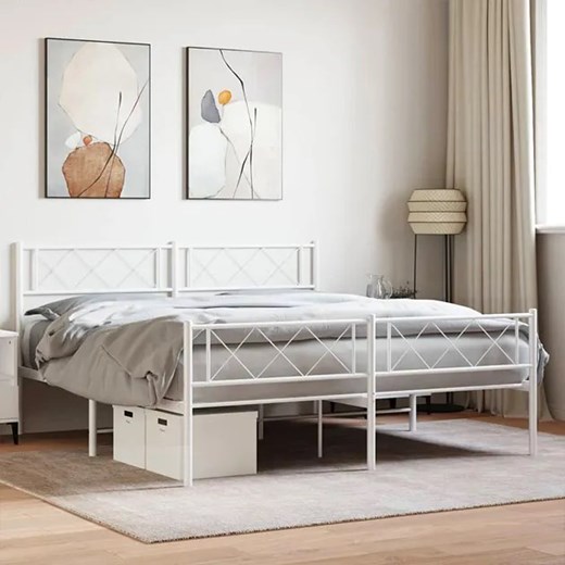 Białe metalowe łóżko małżeńskie 180x200 cm - Espux Elior One Size Edinos.pl