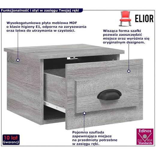 Wisząca szafka nocna w kolorze szary dąb sonoma - Ezela Elior One Size Edinos.pl