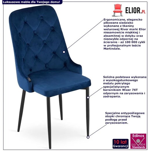 Komplet granatowych eleganckich welurowych krzeseł 4 szt. - Hamza Elior One Size Edinos.pl