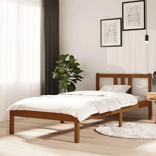 Drewniane łóżko pojedyncze miodowy brąz 90x200 cm - Kenet 3X Elior One Size Edinos.pl
