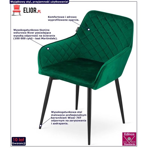 Zielone tapicerowane welurowe krzesło - Dante 3X Elior One Size Edinos.pl