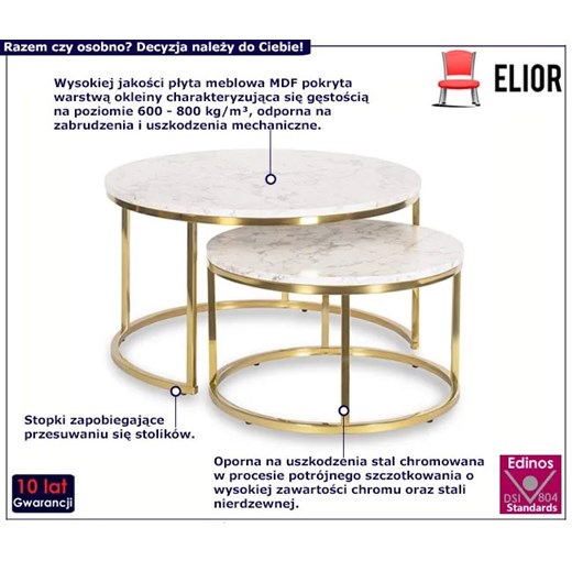 Zestaw 2 okrągłych stolików kawowych glamour - Vido Elior One Size Edinos.pl