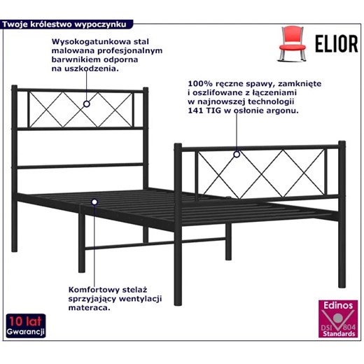 Czarne metalowe łóżko pojedyncze 100x200cm - Espux Elior One Size Edinos.pl