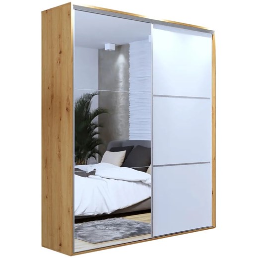Szafa z lustrem dąb artisan + biały + szprosy - Savona 3X Elior One Size promocyjna cena Edinos.pl