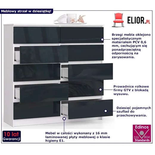 Komoda do salonu biała + grafit połysk - Zolari 4X Elior One Size Edinos.pl