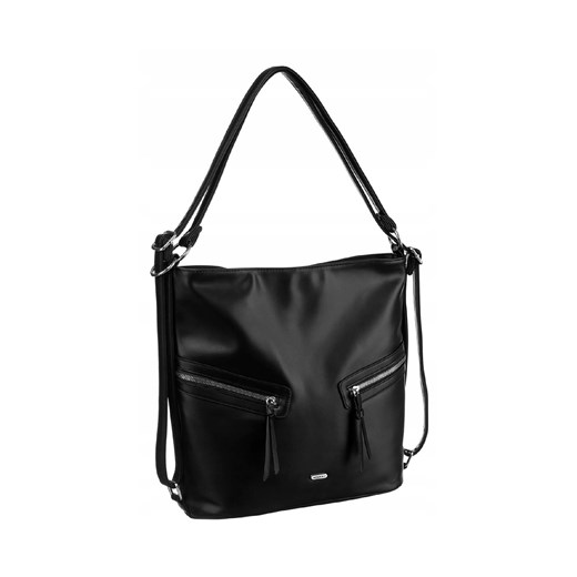 Czarna, pojemna torebka damska ze skóry ekologicznej - Rovicky ze sklepu 5.10.15 w kategorii Torby Shopper bag - zdjęcie 172346149