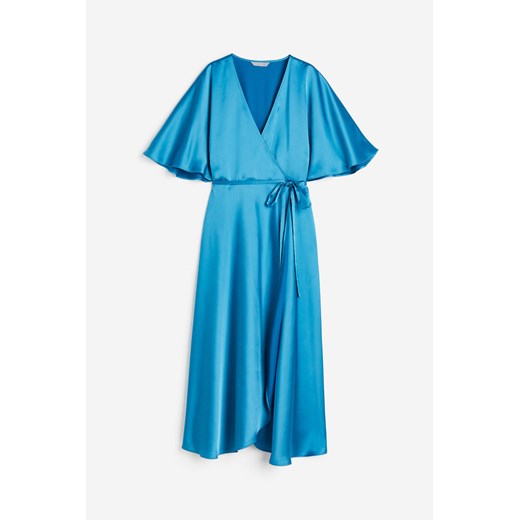 H & M - Satynowa sukienka kopertowa - Niebieski H & M M H&M