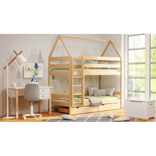 Podwójne piętrowe łóżko dziecięce domek z materacami, olcha - Zuzu 3X 190x90 cm Elior One Size Edinos.pl