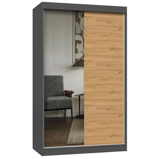 Szafa ubraniowa z drzwiami przesuwnymi 120 cm dąb artisan antracyt - Stoflis 9X ze sklepu Edinos.pl w kategorii Szafy - zdjęcie 172348508