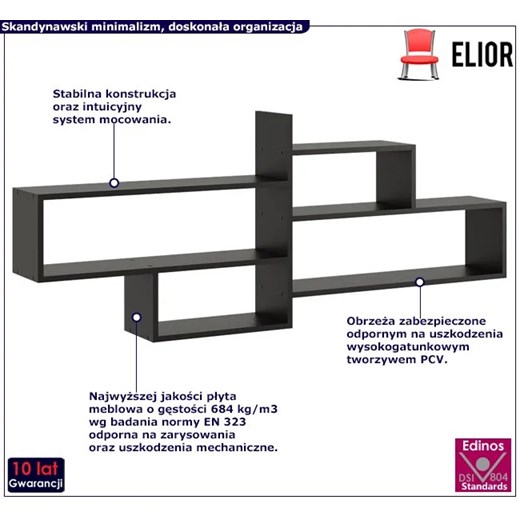 Czarna minimalistyczna półka wisząca - Orsa Elior One Size Edinos.pl okazja