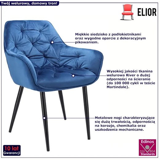 Granatowe welurowe krzesło fotelowe - Akio Elior One Size wyprzedaż Edinos.pl