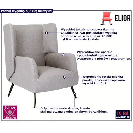 Szary fotel uszak w stylu industrialnym - Benfi Elior One Size Edinos.pl