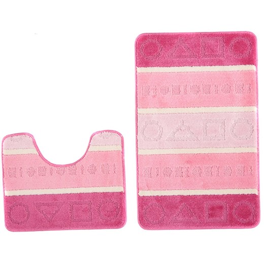 Puszysty różowy komplet chodników do łazienki w geometryczne wzory - Lisox 3X Profeos One Size Edinos.pl