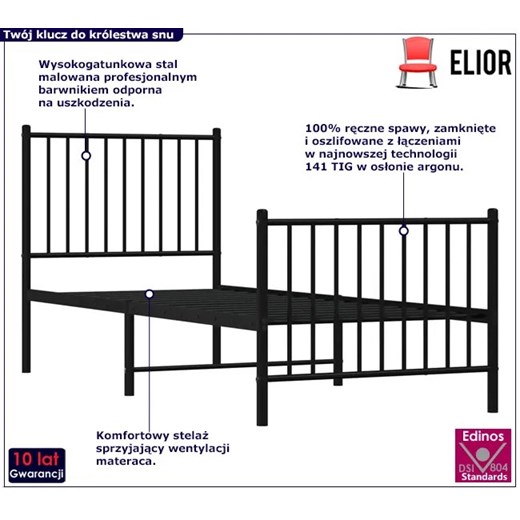 Czarne metalowe łózko pojedyncze 80x200 cm - Romaxo Elior One Size Edinos.pl