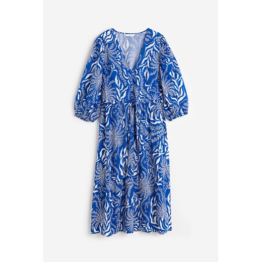 H & M - Sukienka z baloniastym rękawem - Niebieski H & M L H&M