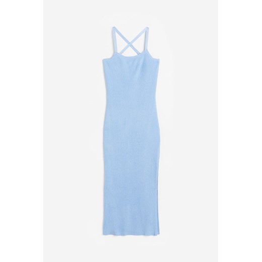 H & M - Dzianinowa sukienka z odkrytymi plecami - Niebieski H & M M H&M