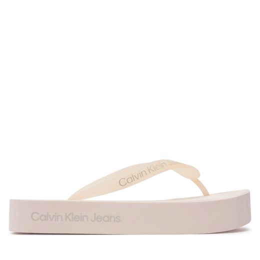 Japonki Calvin Klein Jeans Beach Sandal Flatform Logo YW0YW01092 Peach Blush/Oyster Mushroom TLL ze sklepu eobuwie.pl w kategorii Klapki damskie - zdjęcie 172352115