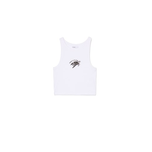 Cropp - Prążkowany biały top - biały ze sklepu Cropp w kategorii Bluzki damskie - zdjęcie 172352477
