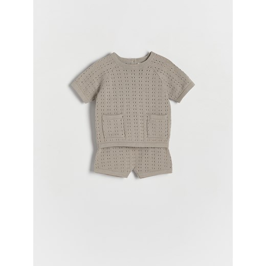 Reserved - Dzianinowy komplet z bawełny - jasnoszary ze sklepu Reserved w kategorii Komplety niemowlęce - zdjęcie 172352998