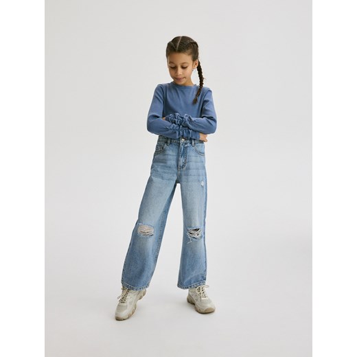 Reserved - Jeansy straight z rozcięciami - niebieski ze sklepu Reserved w kategorii Spodnie dziewczęce - zdjęcie 172353206