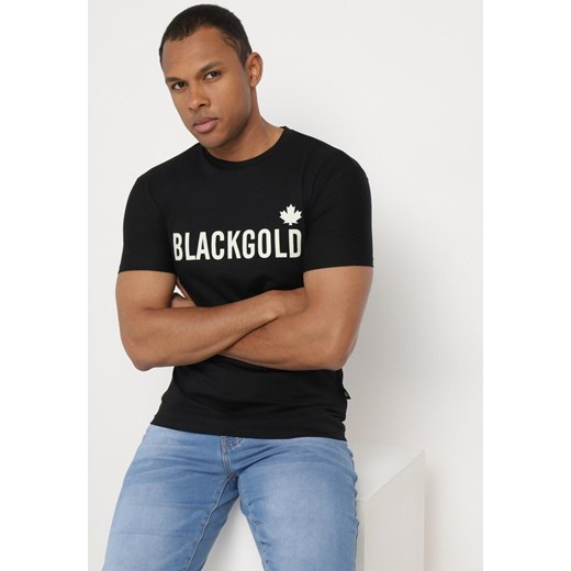 Czarna Klasyczna Koszulka z Bawełny z Ozdobnym Napisem Altima ze sklepu Born2be Odzież w kategorii T-shirty męskie - zdjęcie 172354955