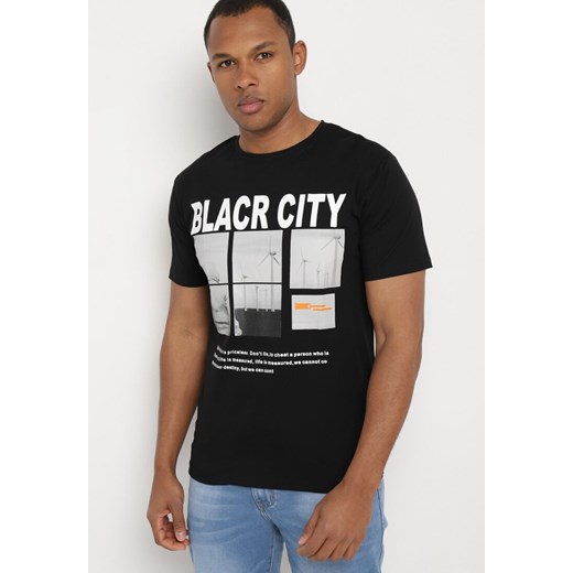 Czarna Koszulka Bawełniana z Dużym Nadrukiem Ercia ze sklepu Born2be Odzież w kategorii T-shirty męskie - zdjęcie 172354996