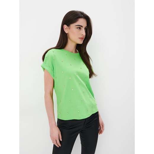 Mohito - Neonowy t-shirt z ozdobnymi elementami - neonowy ze sklepu Mohito w kategorii Bluzki damskie - zdjęcie 172355965