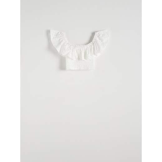 Reserved - Kreszowany top z falbaną - biały ze sklepu Reserved w kategorii Bluzki damskie - zdjęcie 172357226