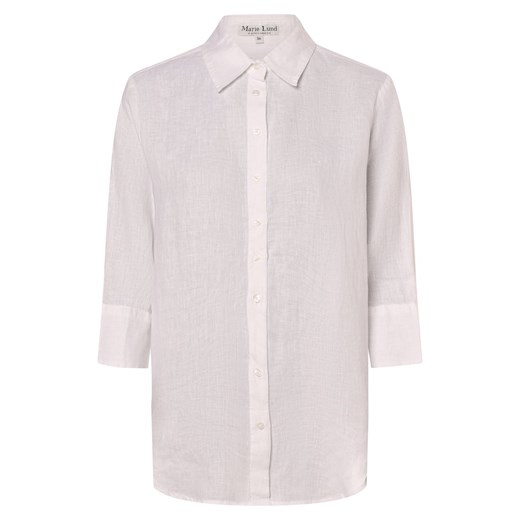Marie Lund Damska bluzka lniana Kobiety len biały jednolity ze sklepu vangraaf w kategorii Koszule damskie - zdjęcie 172357526