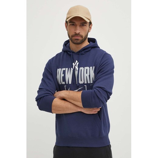 Nike bluza New York Yankees męska kolor niebieski z kapturem z nadrukiem ze sklepu ANSWEAR.com w kategorii Bluzy męskie - zdjęcie 172358299