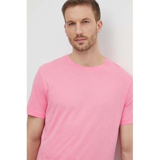 United Colors of Benetton t-shirt bawełniany męski kolor różowy gładki ze sklepu ANSWEAR.com w kategorii T-shirty męskie - zdjęcie 172358755
