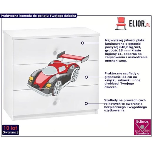 Biała komoda auto wyścigowe dla chłopca - Happy 10X Elior One Size Edinos.pl